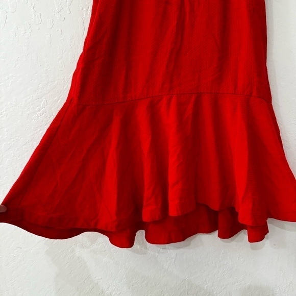 Anthropologie Red Floral Trim Textured Maeve Rousseau Flounced Dress 2 - Picture 10 of 15